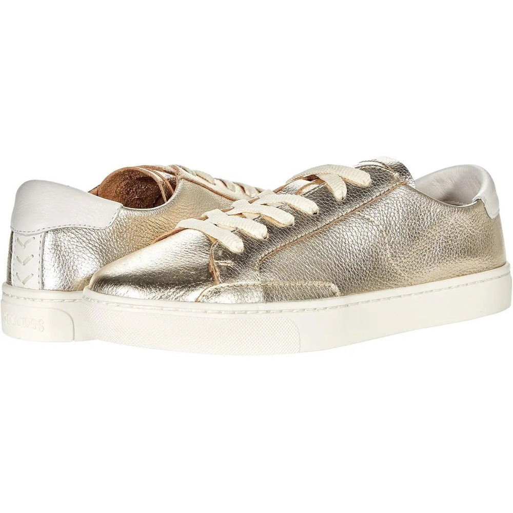 Soludos Ibiza Metallic Leather Sneakers Silver Ortholite Shoes Women 8.5